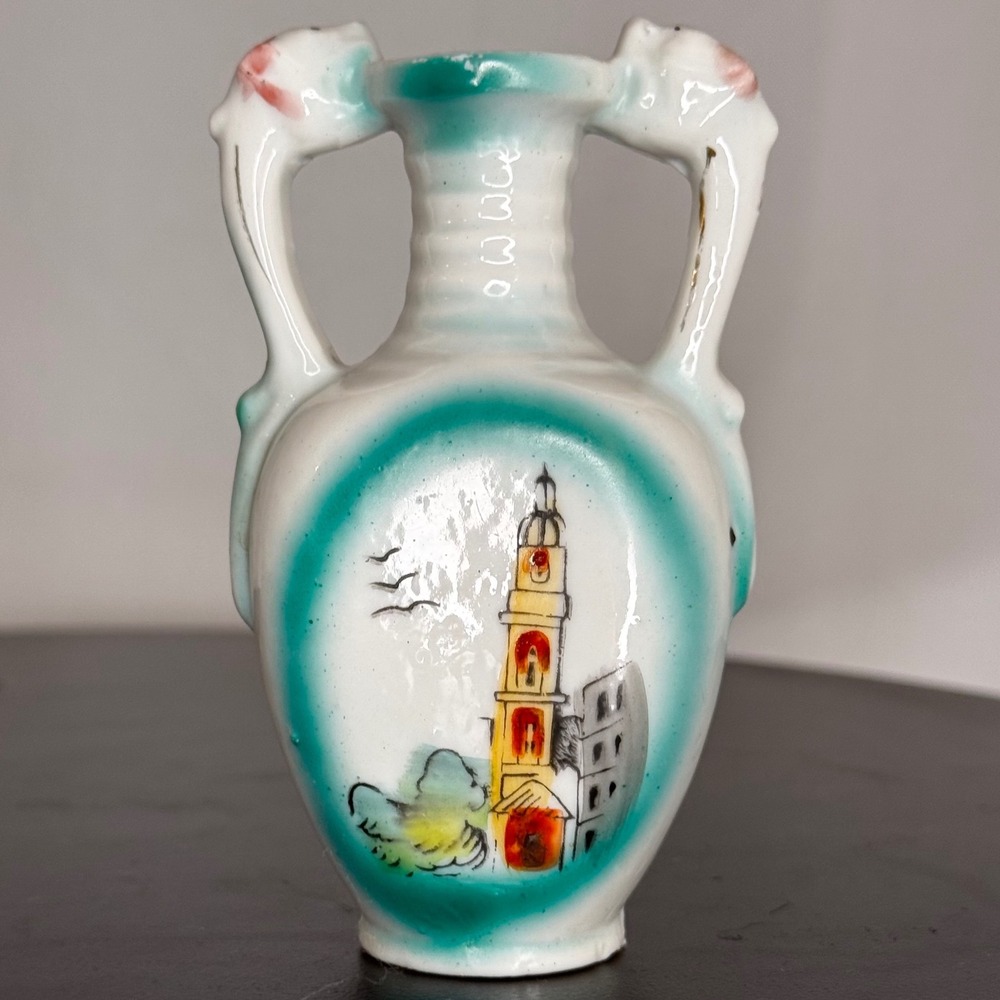 Vintage Japan Miniature Amphora‎ Vase Tower Scene Mini Decorative Display Tiny